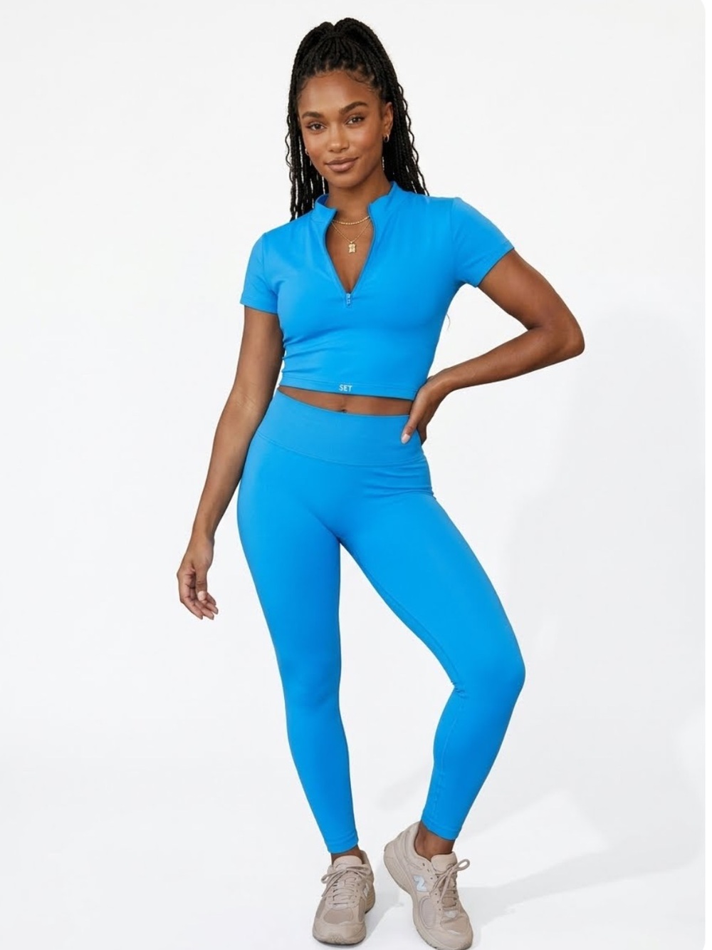 SET active short sleeve crop top shirt quarter zip logo active athleisure L